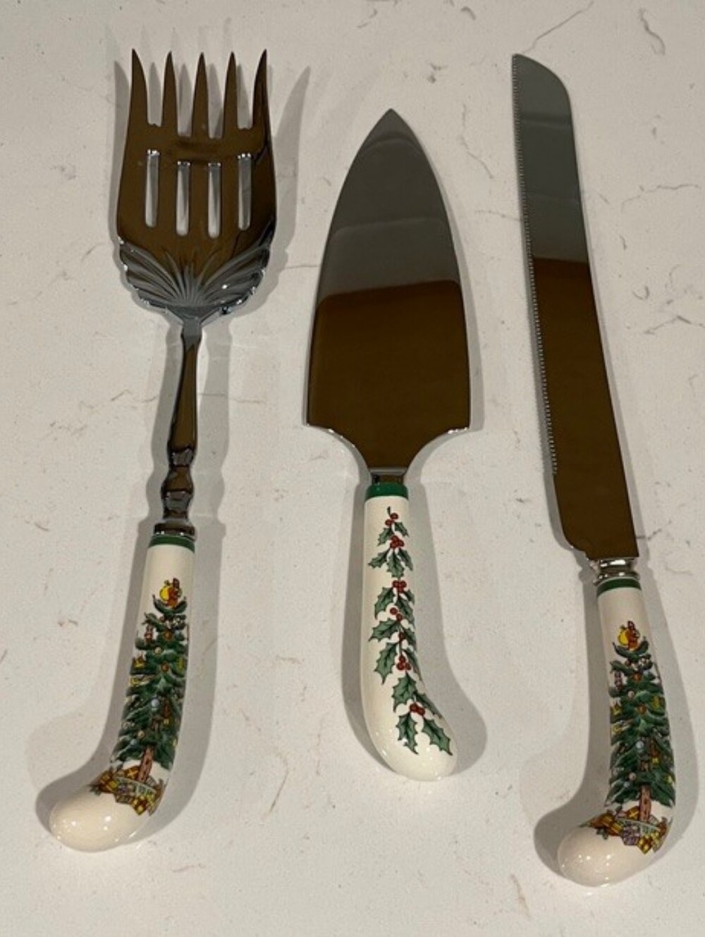 VINTAGE Spode Christmas Tree 3-Pc Serving Set • Sheffield England Steel • NWOB